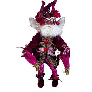 Mark Roberts Collectible Fairy Elf Doll Red Pink Velvet Glittering Hearts Roses